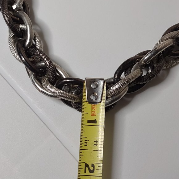 Black And Silver Tone Lightweight Large Link Chain Necklace - Picture 9 of 11